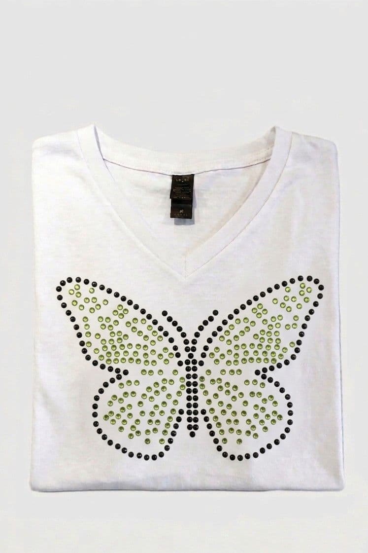 Tee-shirt blanc strass papillon