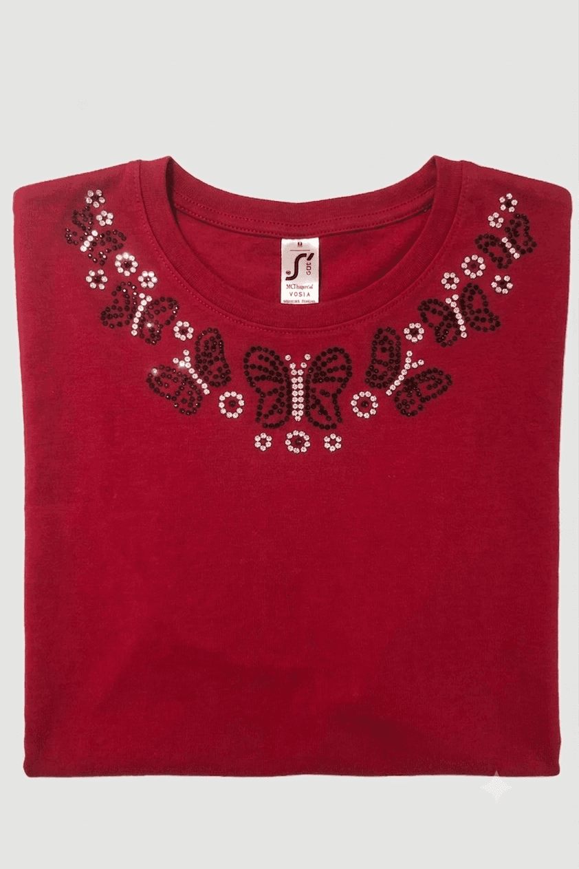 Tee-shirt strass col papillon