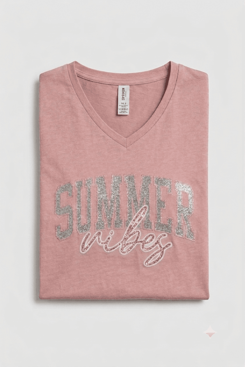 Tee-shirt rose pâle brodé summer