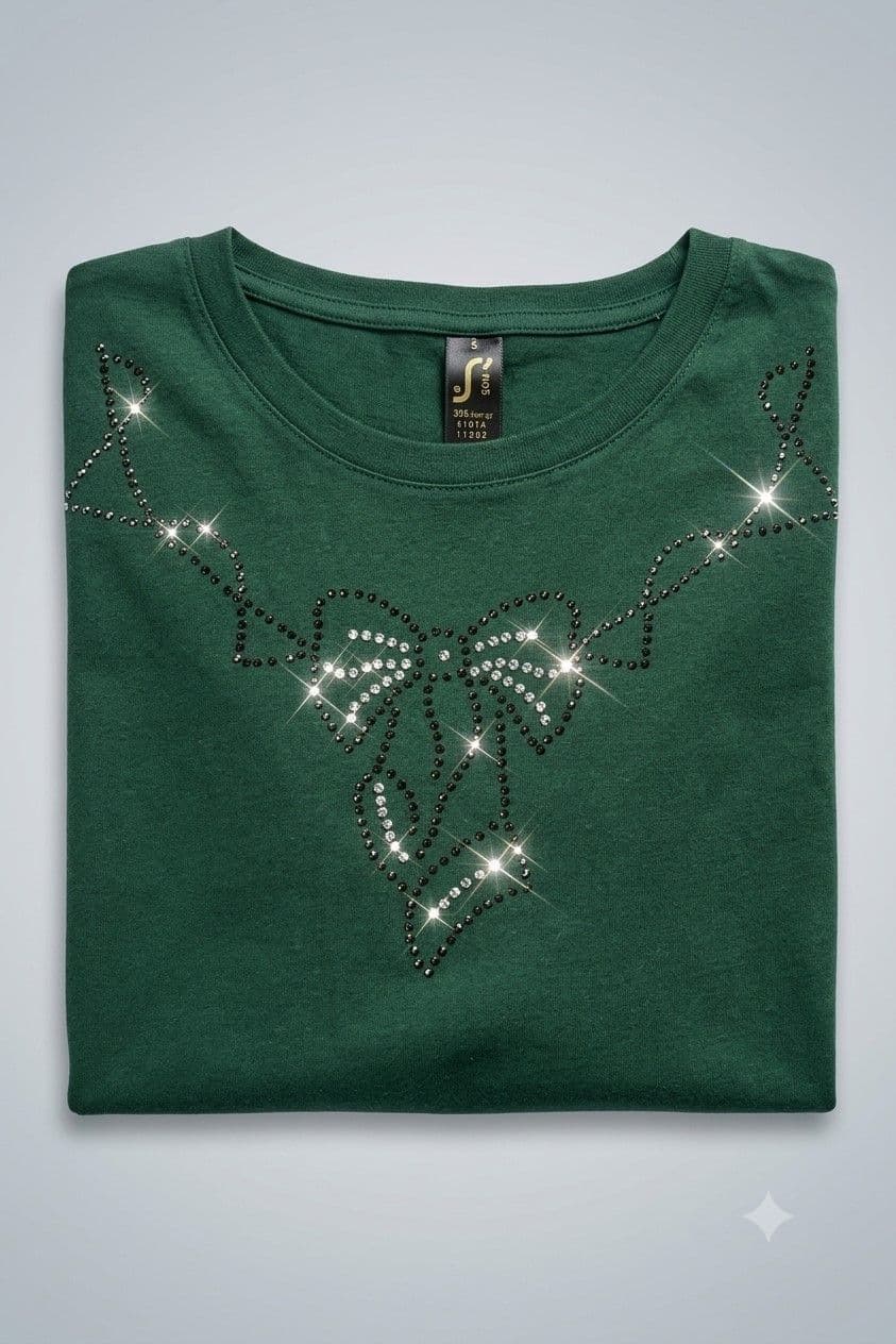 Tee-shirt vert strass noeud