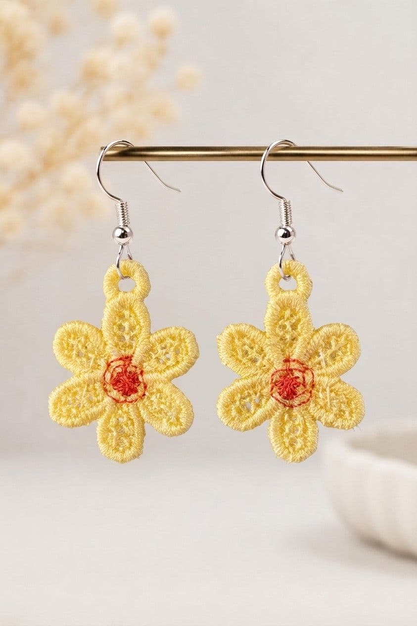 Boucles d'oreilles brodées jaune et orange
