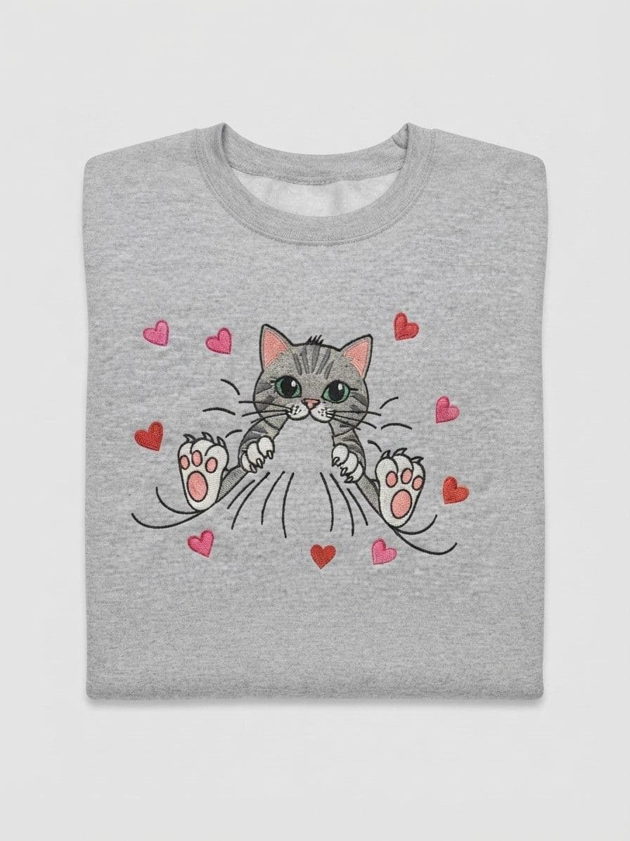 Sweat brodé chat gris