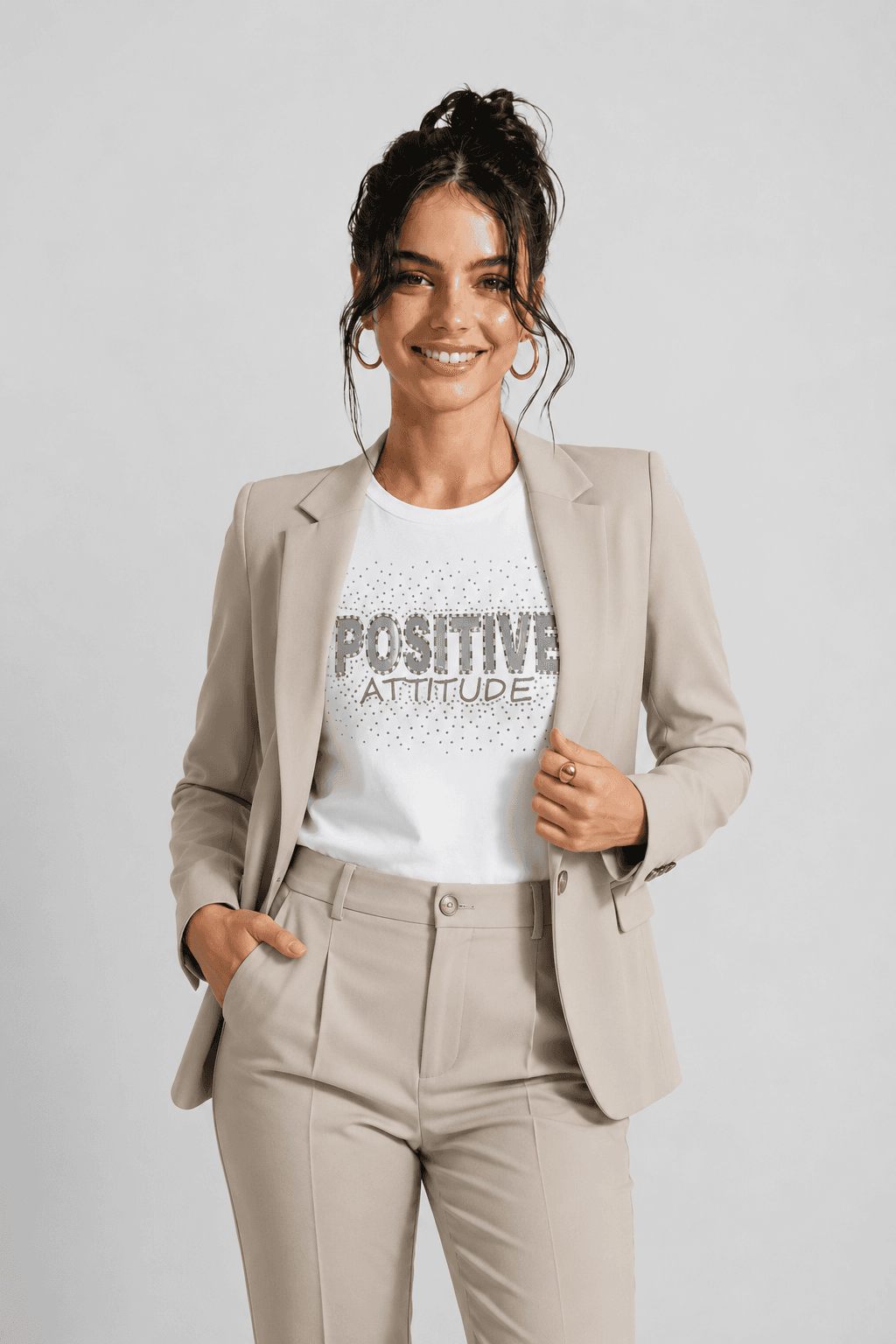 T-shirt boderie et strass positive attitude