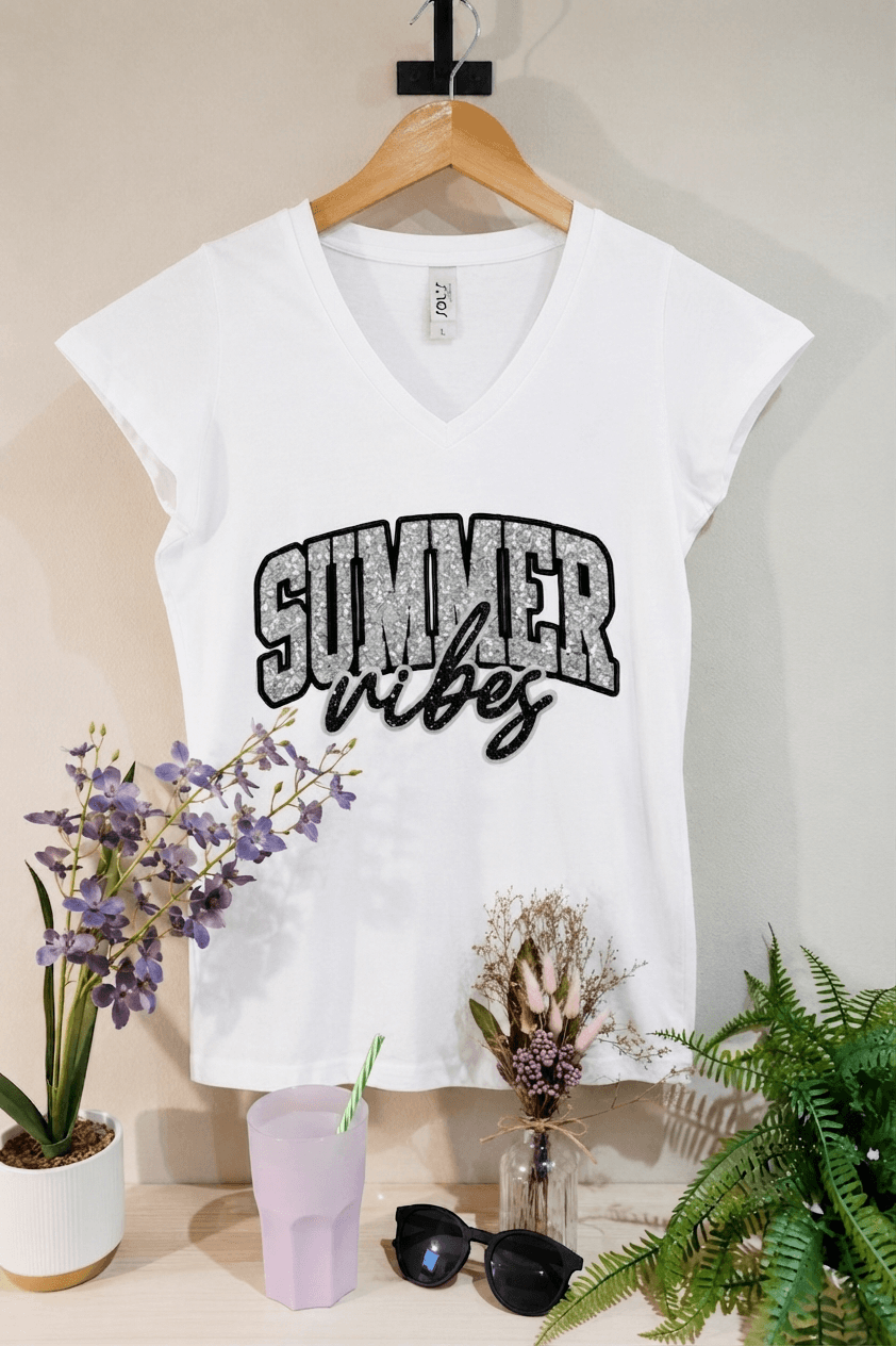 t-shirt summer vibes blanc