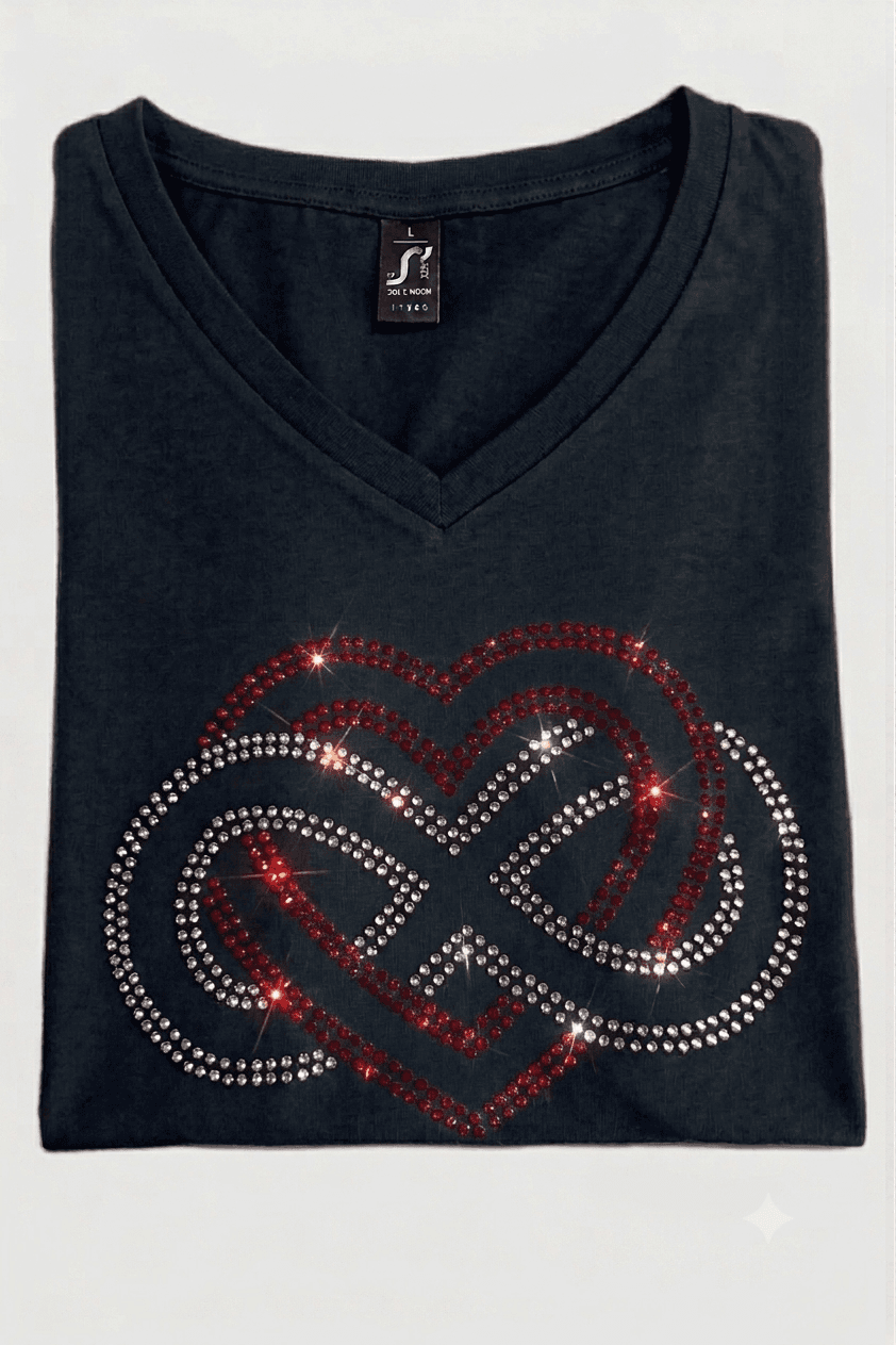 Tee-shirt noir strass coeur et infini