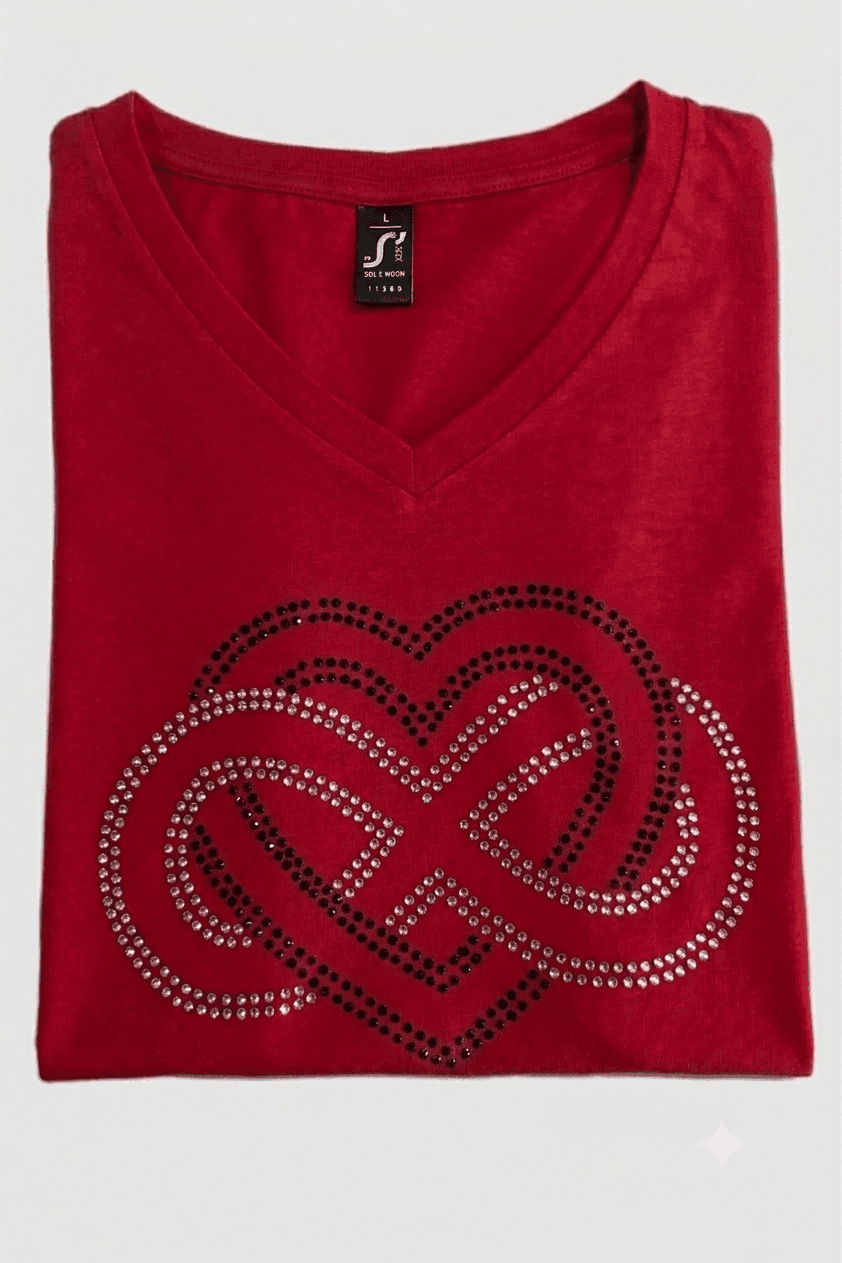 Tee-shirt rouge strass coeur et infini
