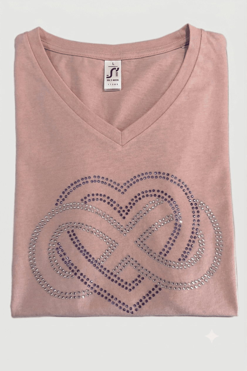 Tee-shirt rose strass coeur et infini